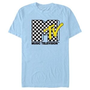 Men's MTV Checker Black and White Logo T-Shirt - Light Blue - XL
